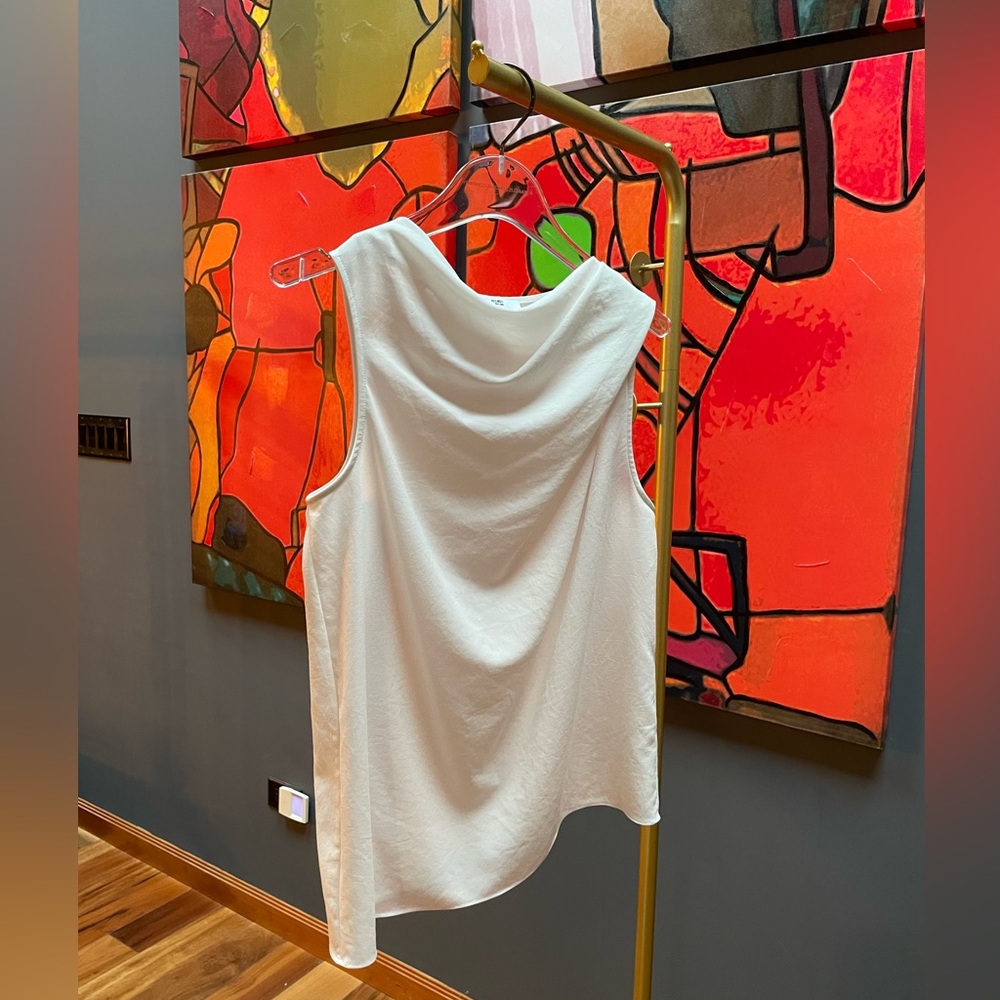 Helmet Lang, sleeveless, asymmetrical blouse, off white, size small.